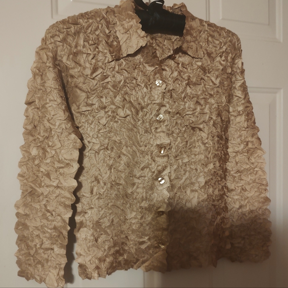 🔸⚜️🔸Stunning Vintage Gold Textured Evening Blouse - S - Picture 5 of 16